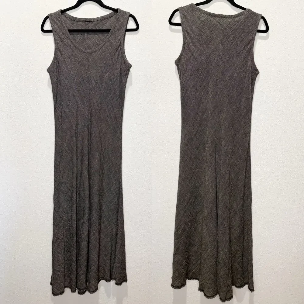 Eileen Fisher Linen Blend Textured Sleeveless Fringe Hem Maxi Dress Vintage - Picture 1 of 7